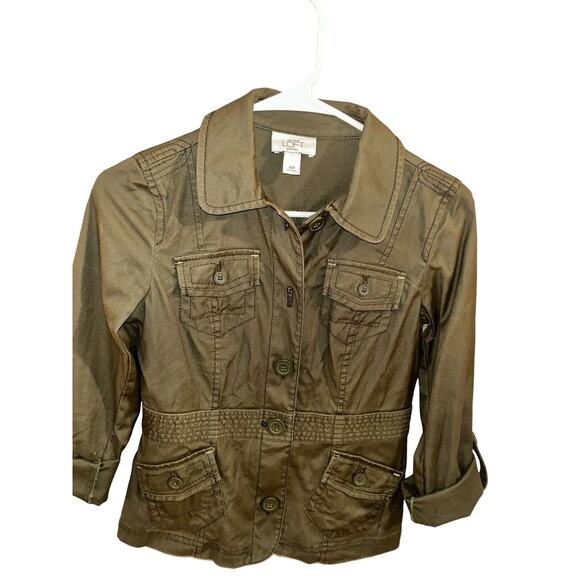 Ann Taylor Loft Green‎ Lightweight Jacket Size Petite 002 Military Style cotton - Picture 2 of 11